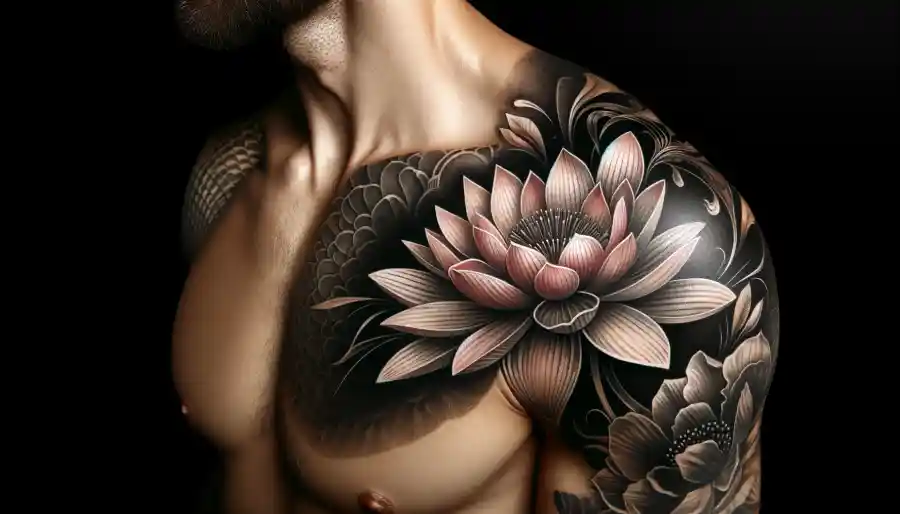 Lotus Flower Shoulder Mens Floral Tattoo Designs