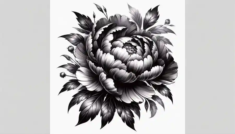 Peony in Black and Grey Mens Floral Tattoo Designs