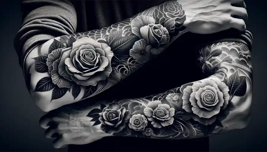 Rose Sleeve Mens Floral Tattoo Designs