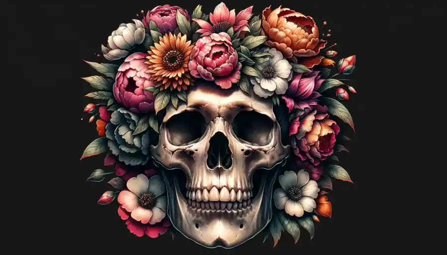 Skull with Floral Crown Tattoo Mens Floral Tattoo Designs