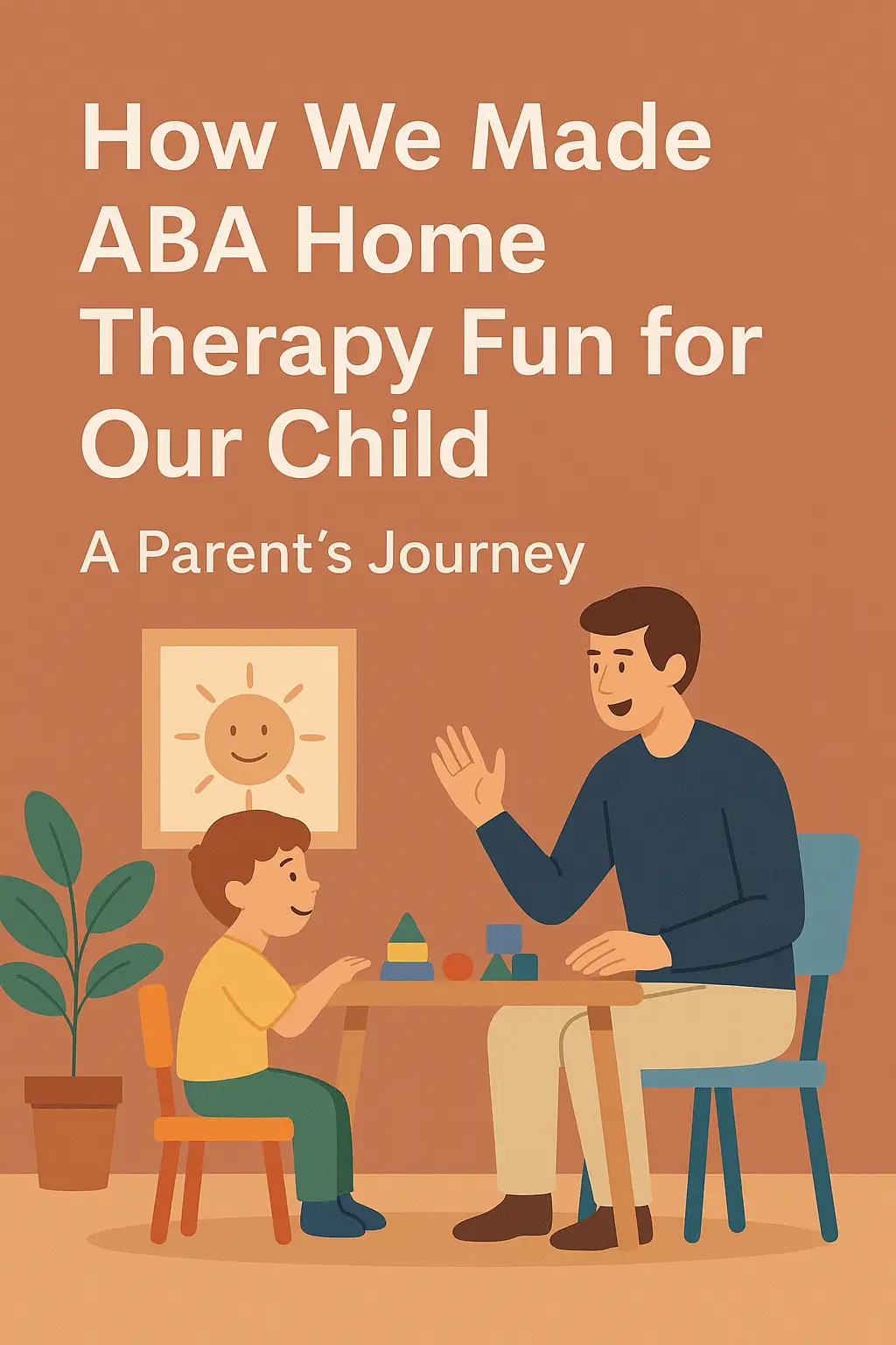Featured image for blog post titled ‘How We Made ABA Home Therapy Fun for Our Child,’ showing a father and son during a therapy session at home.